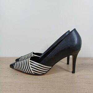 Werner Heels Women 6 Black White Leather Striped Pointed Toe Stiletto
